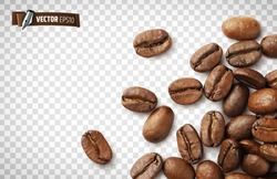 Vector Realistic Illustration Of Coffee Beans On A Transparent Background