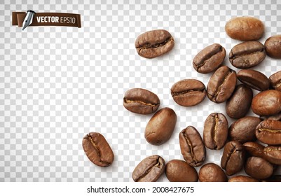 Ilustración vectorial realista de granos de café en un fondo transparente