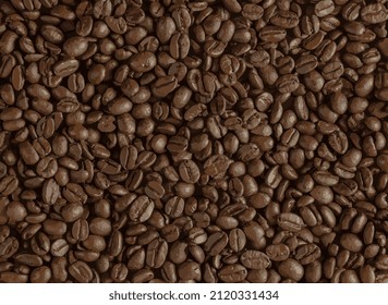 Vector realistic illustration of coffee beans. A blend of roasted Arabica and Robusta coffee beans background.
