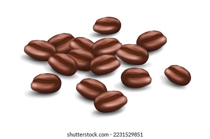Vector realistic illustration of coffee beans in bulk isolated on a white background with shadow
