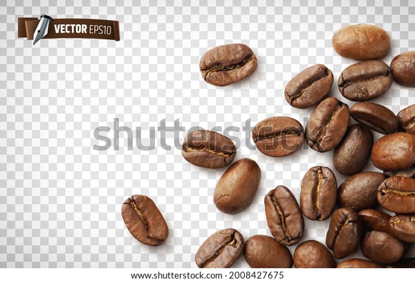 Vector realistic illustration of coffee beans\
on a transparent\
background