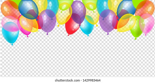 Vector realistic illustration of color balloons on transparent background.