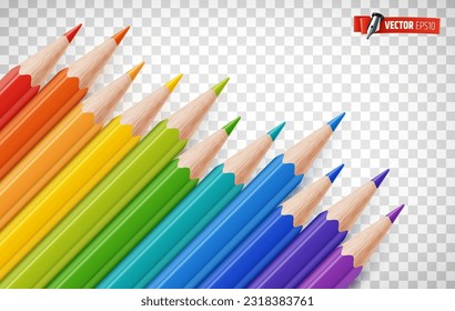 Ilustración vectorial realista de lápices de colores sobre un fondo transparente.