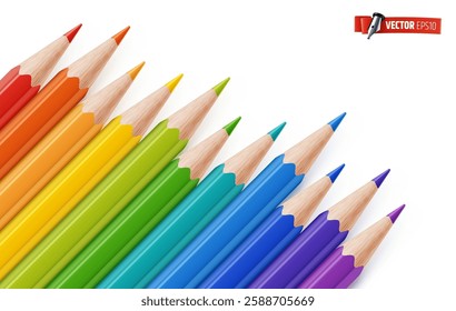 Vector realistic illustration of colored pencils on a white background.