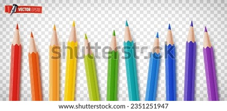 Vector realistic illustration of colored pencils on a transparent background.