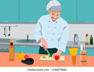 Vector realistic illustration of cook in the kitchen
