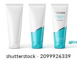 Vector realistic illustration of cosmetic tubes on a white background.