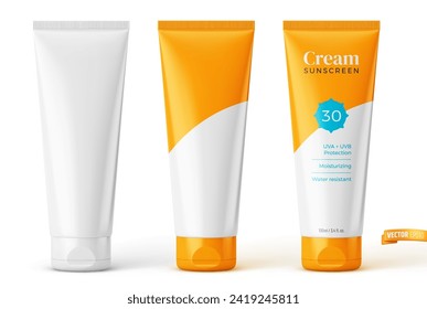 Vector realistic illustration of cosmetic tubes on a white background.