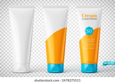 Vector realistic illustration of cosmetic tubes on a transparent background.