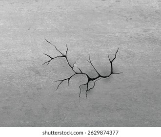 Vector realistic illustration cracked in concrete gray wall. Textured background with damaged surface. Erosion or drought. Destruction effect. Top view.