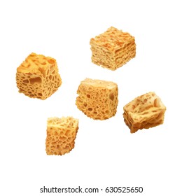 Vector realistic illustration of crackers. Colorful crispy croutons.