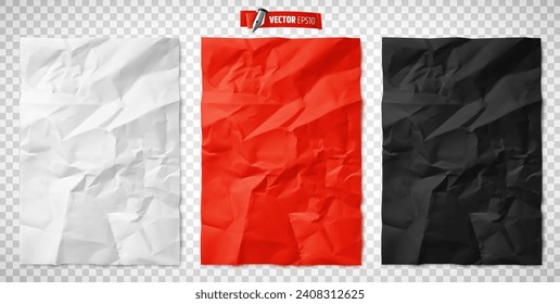 Vector realistic illustration of crumpled papers on a transparent background.