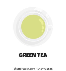 Vector Realistic Illustration of Cup of Green Tea. Traditional Hot Beverage in China, Japan and Other Asian Countries. Concept Design of Drink Top View in Flat Style