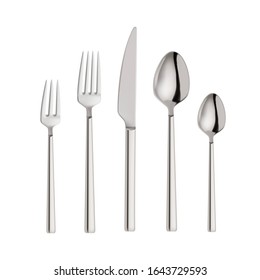 Vector realistic illustration of cutlery. Image of a knife, forks and spoons. Isolated objects.