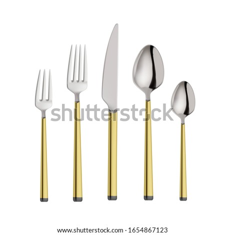 
Vector realistic illustration of cutlery. Isolated image of a knife, fork, spoon.