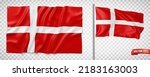 Vector realistic illustration of Danish flags on a transparent background.
