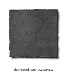 Vector realistic illustration of dark grey slate plate isolated on white background. Top view of black stone empty rectangular, square dish, food background.