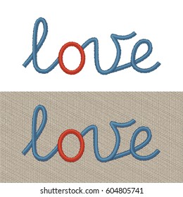 Vector Realistic Illustration Of Embroidered Sign Love. Editable Colors. Print Quality.