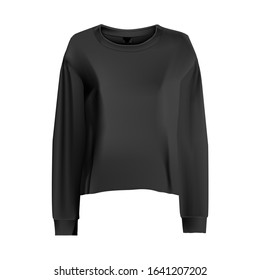 
Vector realistic illustration of a female dark t-shirt. T-shirt with long sleeves. Isolated image of women's clothing.