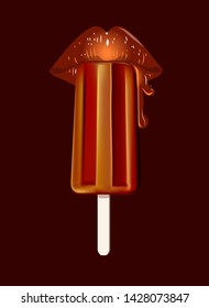 
Vector realistic illustration of female lips and ice cream.