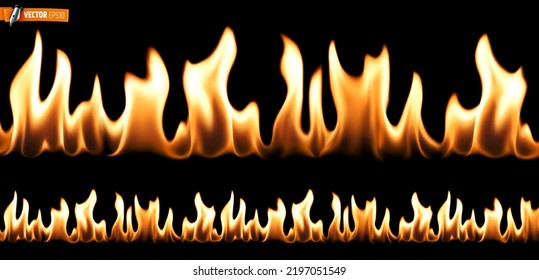 Vector realistic illustration of flames on a black background.