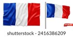Vector realistic illustration of french flags on a white background.