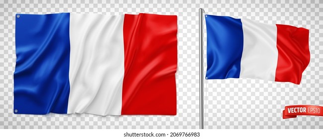 Vector realistic illustration of french flags on a transparent background.