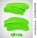 Vector realistic illustration of green paint brush strokes on a transparent background.