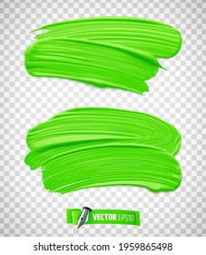 Vector realistic illustration of green paint brush strokes on a transparent background.