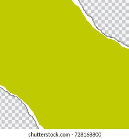 vector realistic illustration of green torn paper with shadow on transparent background with frame for text