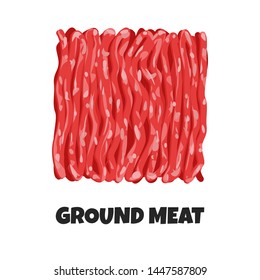 Vector Realistic Illustration of Ground Meat. Minced Raw Meat of Beef or Pork Isolated on White Background. Ingredient of Carnivore Diet in Flat Graphic Style. Concept of Healthy Organic Food