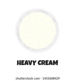Vector Realistic Illustration of Heavy Cream. Concept Design of Whipped Cream on White Plate in Flat Style. Natural Organic Farm Dairy Product. Cream Pouring like Ingredient for Carnivore Diet
