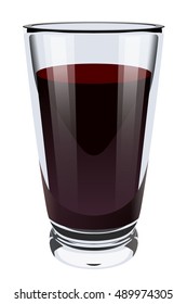 Vector realistic illustration of a high glass glass with dark liquid. Image of wine, coca cola, cocktail, juice. Isolated object on a white background. Design element