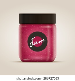 Vector realistic illustration of honey or jam jar. All elements are layered separately in vector file. Product color is global color. Easy editable. CMYK mode. Print ready. 