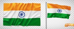 Vector realistic illustration of Indian flags on a transparent background.