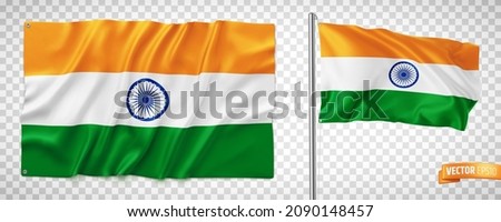 Vector realistic illustration of Indian flags on a transparent background.