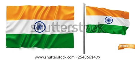 Vector realistic illustration of Indian flags on a white background.