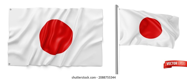 Vector realistic illustration of Japanese flags on a white background.