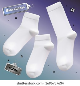 Vector realistic illustration of children’s junk. An isolated image of white socks.