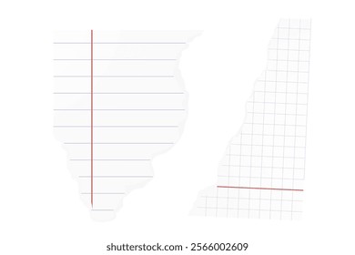 Vector realistic illustration , line and cell paper scrap, notebook sheet