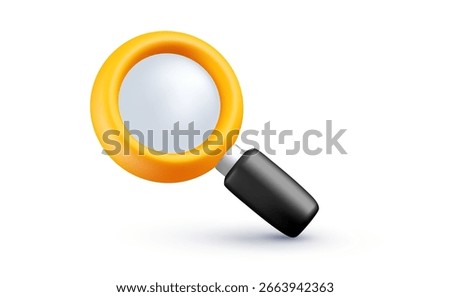 Vector realistic illustration of magnify loupe tool for search and focus on white background. 3d cartoon style design of business magnifying glass icon with transparent zoom lens for detective banner