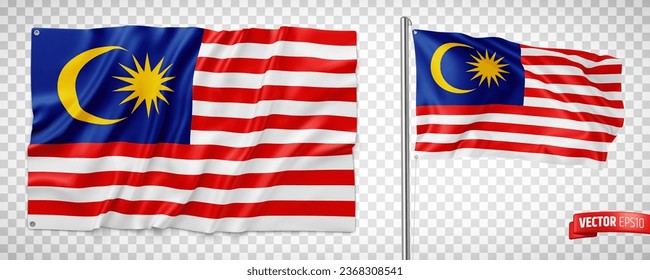 Vector realistic illustration of Malaysia flags on a transparent background.