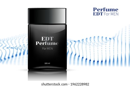 Vector realistic illustration of men perfume black bottles of different form isolated on light background.