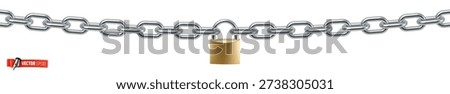Vector realistic illustration of a metal chain with a padlock on a white background.
