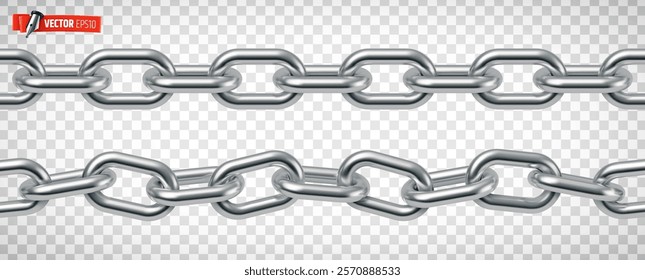 Vector realistic illustration of metal chains on a transparent background.