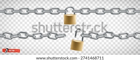Vector realistic illustration of metal chains with padlocks on a transparent background.