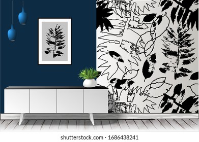 
Vector realistic illustration of a modern interior. Isolated objects. Interior layout.