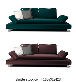 
Vector realistic illustration of a modern sofa. Isolated objects. Element for interior decoration.