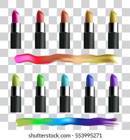 Vector realistic illustration of multicolor lipstick.