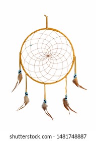 Vector realistic illustration of native american handmade dreamcatcher, isolated on white background